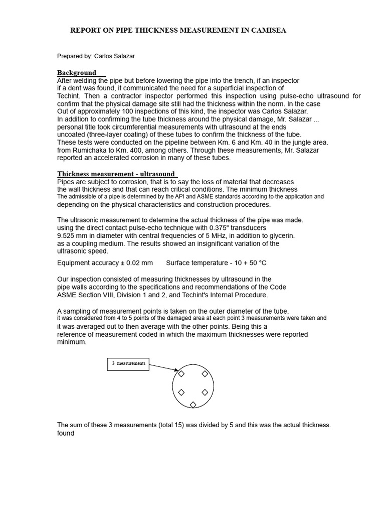 Camisea Pipe Thickness Inspection Report | PDF | Pipe (Fluid Conveyance ...