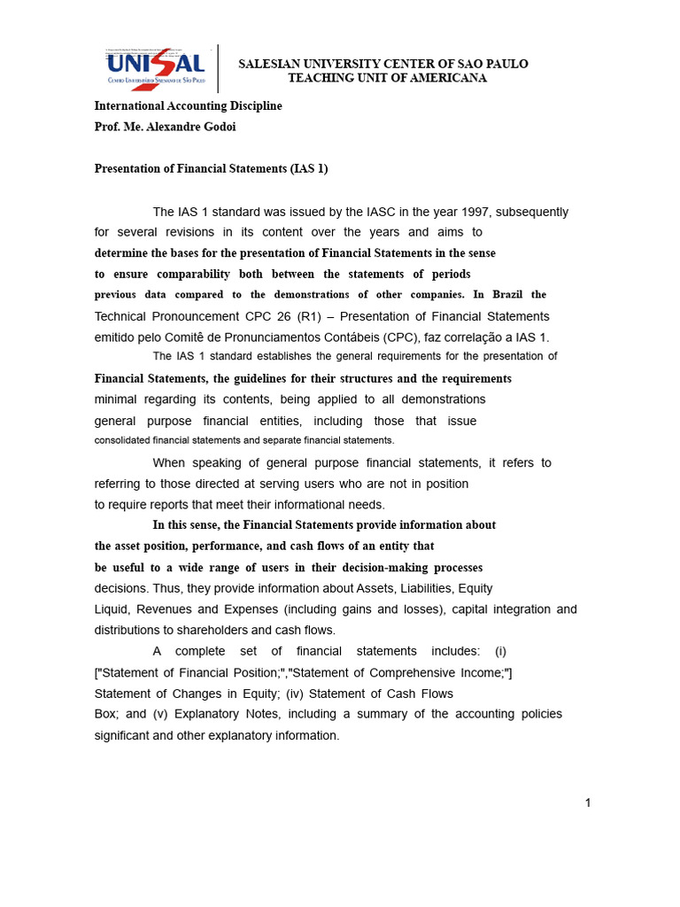 Class 03 - Presentation of Financial Statements (IAS 1) | PDF | Income ...