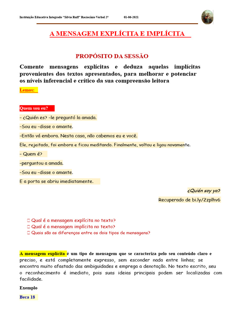 Mensagens Explícitas e Implícitas em Textos | PDF | Desperdício ...