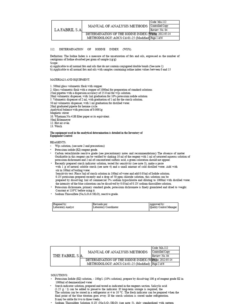Iodine Index Determination Method | PDF | Chemical Substances ...