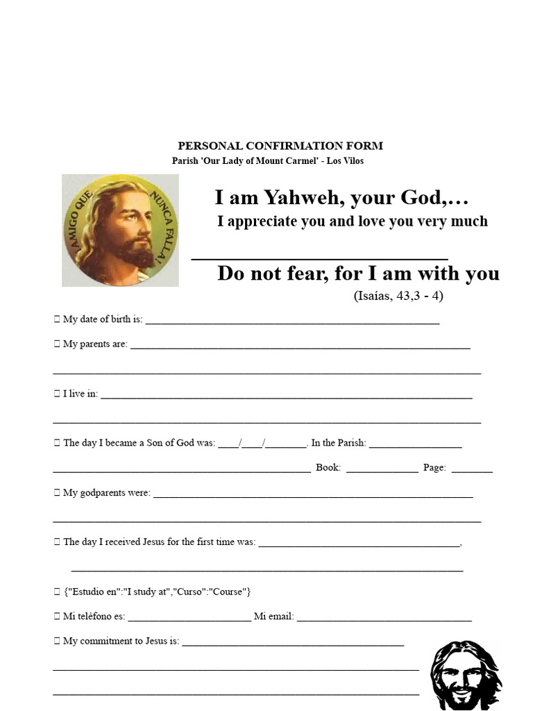 Personal Confirmation Form Guide | PDF | Eucharist | Jesus