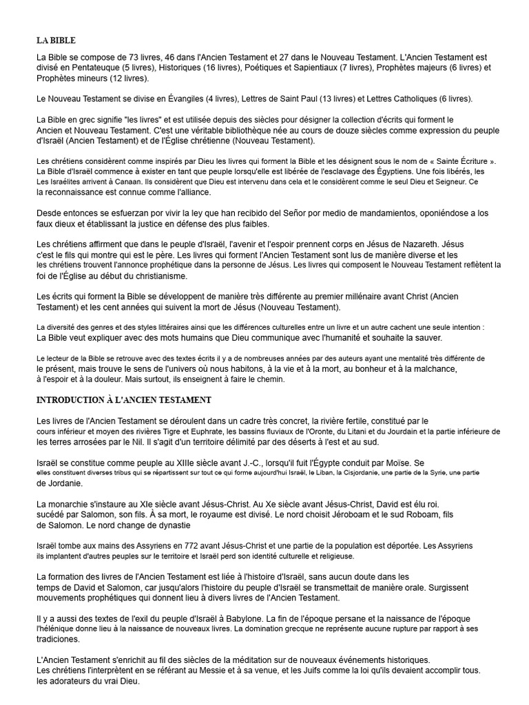 Structure et contenu de la Bible | PDF | Bible | Ancien testament