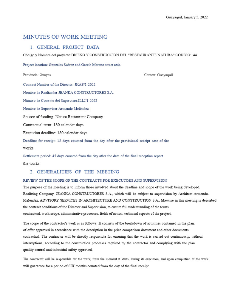 MINUTES OF THE WORK MEETING | PDF | Business