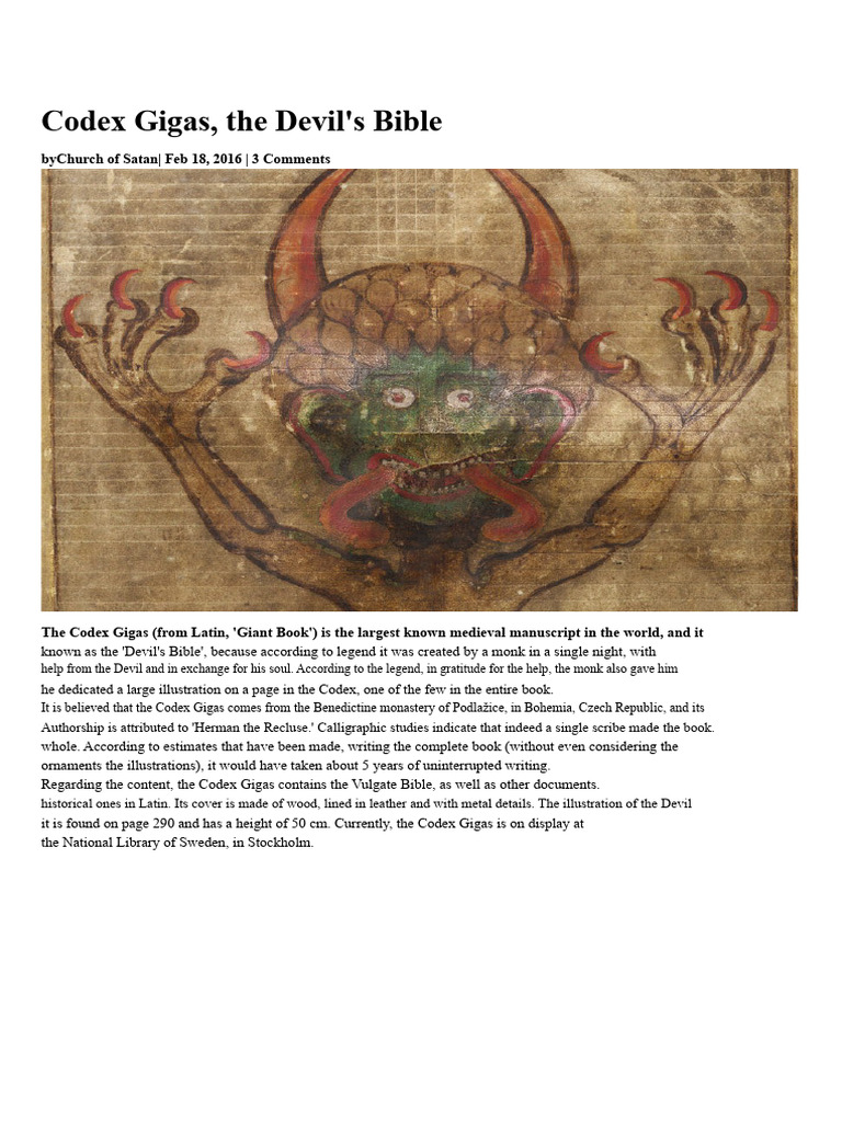 Codex Gigas: The Devil's Bible Explained | PDF | Manuscript | Book Arts