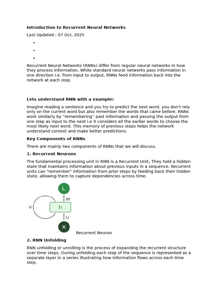 Introduction to Recurrent Neural Networks | PDF | Machine Learning ...