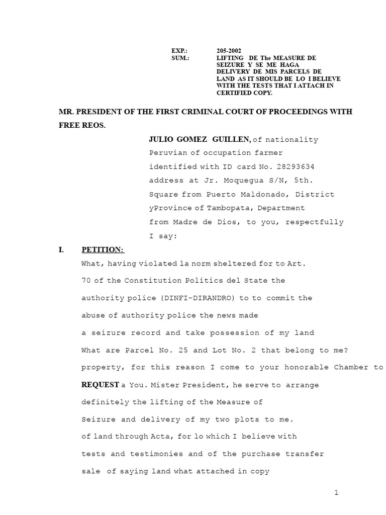 Land Seizure Appeal by Julio Gomez Guillen | PDF | Notary Public ...