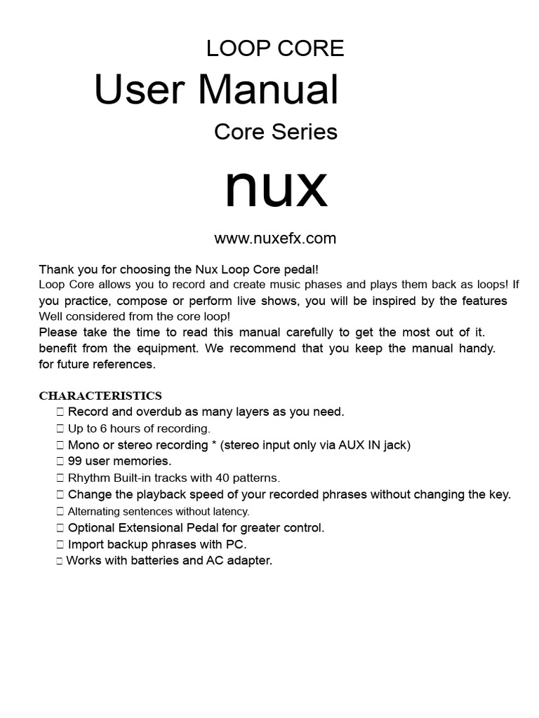 Nux Loop Core User Manual Guide | PDF | Computer File | Amplifier
