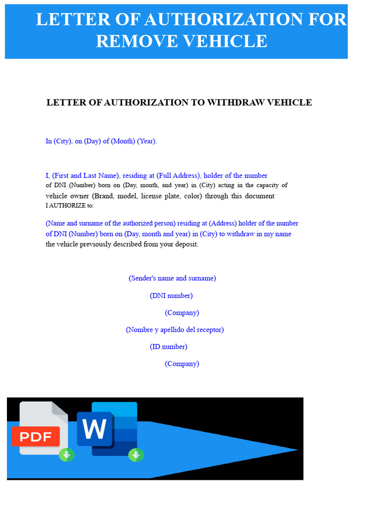 Vehicle Withdrawal Authorization Letter | PDF