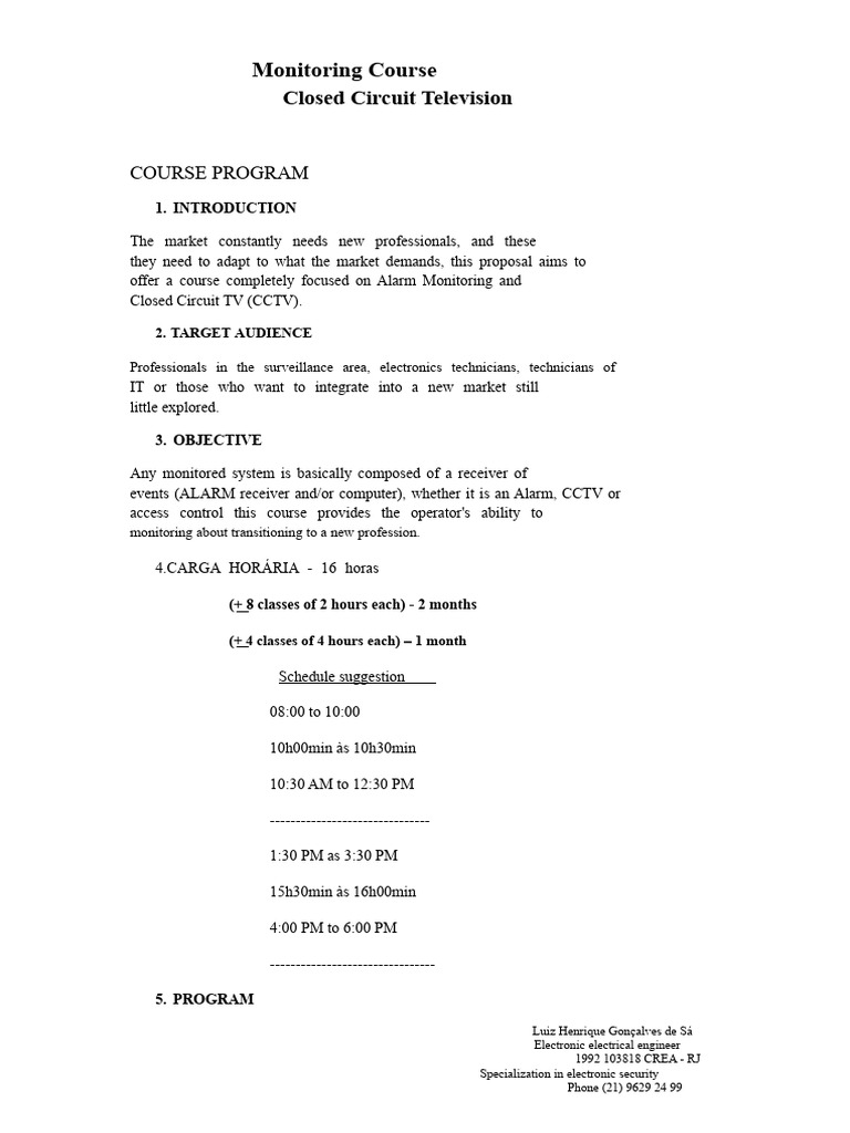 CCTV Monitoring Course Overview | PDF | Closed Circuit Television