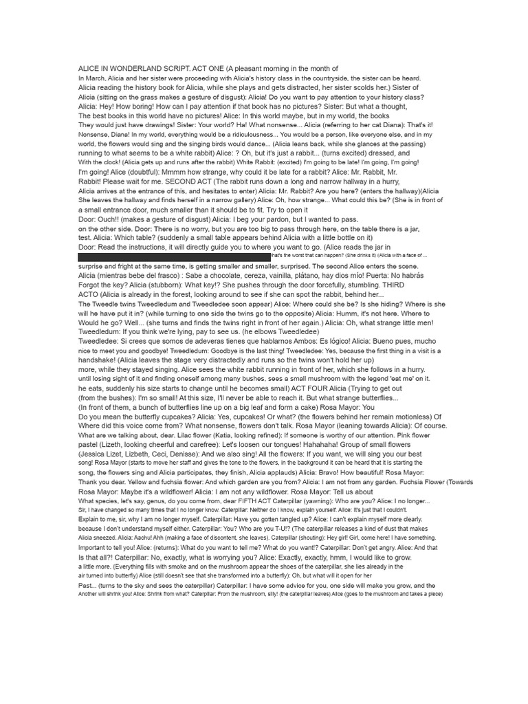 Alice in Wonderland Act One Script | PDF | Alice's Adventures In ...
