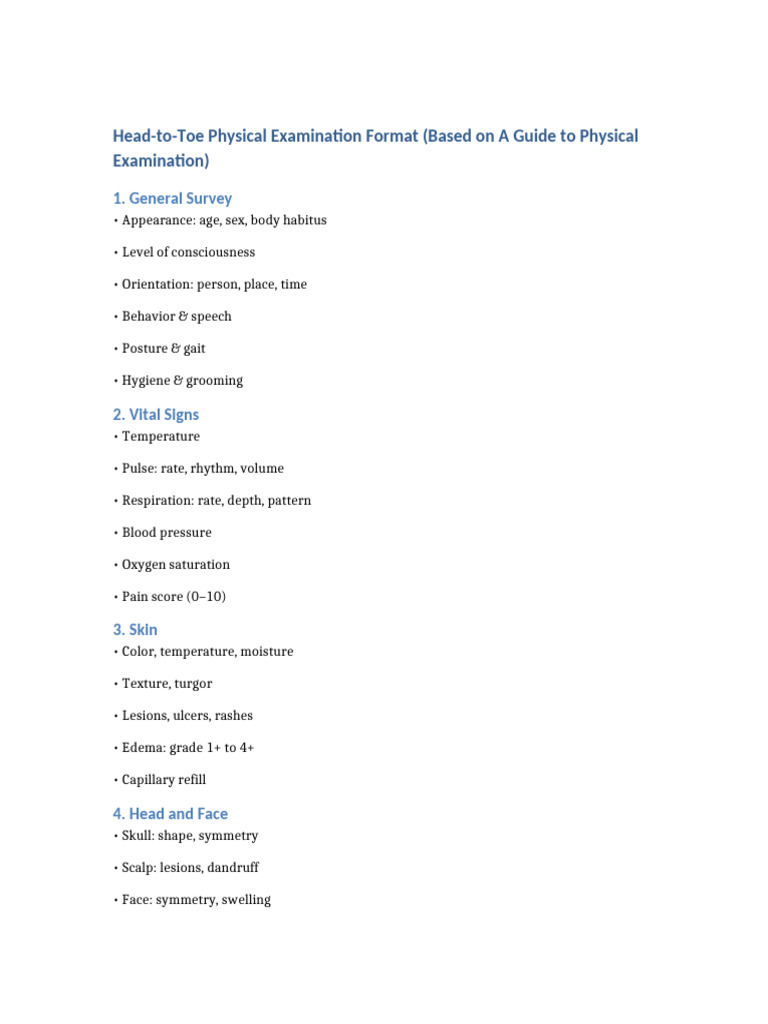 Comprehensive Physical Exam Checklist | PDF