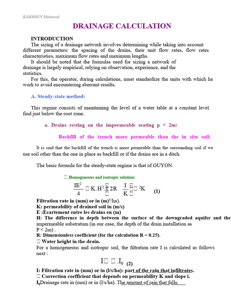 Drainage Network Sizing Calculations | PDF | Chemical Engineering