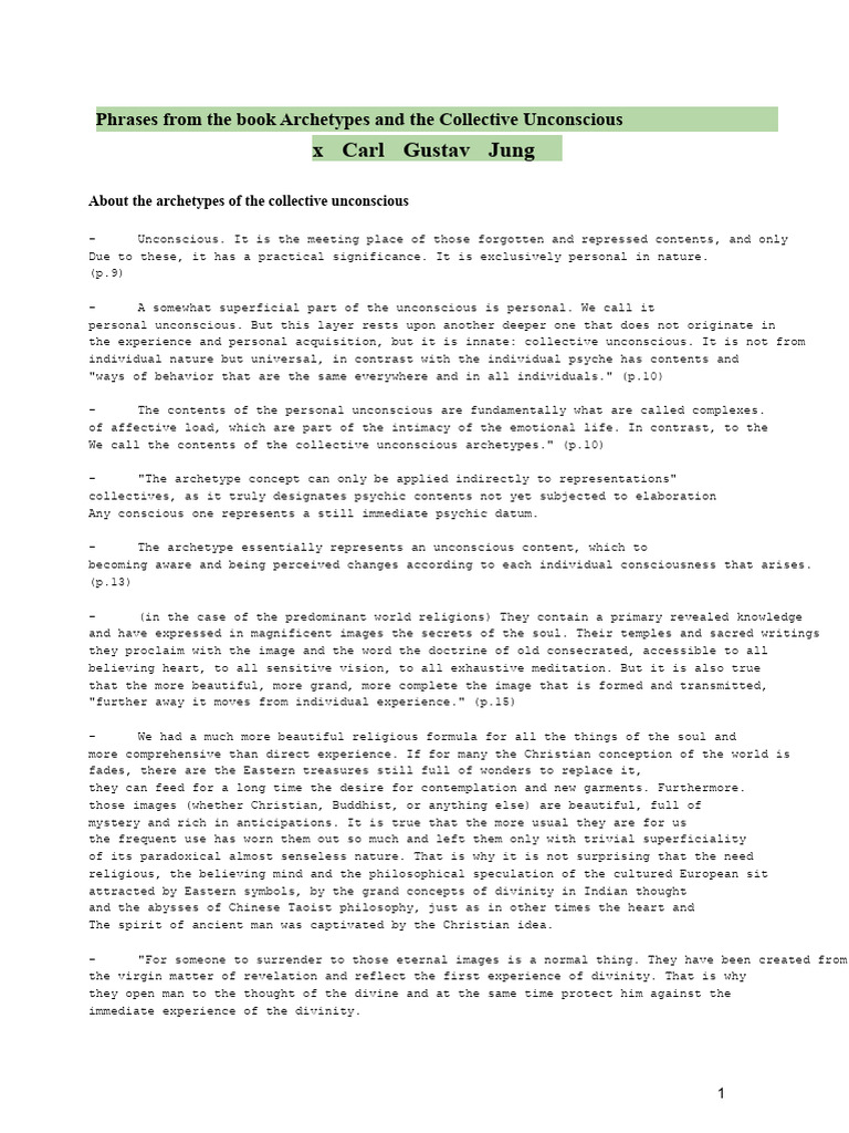 Jung's Archetypes and Collective Unconscious | PDF | Unconscious Mind ...