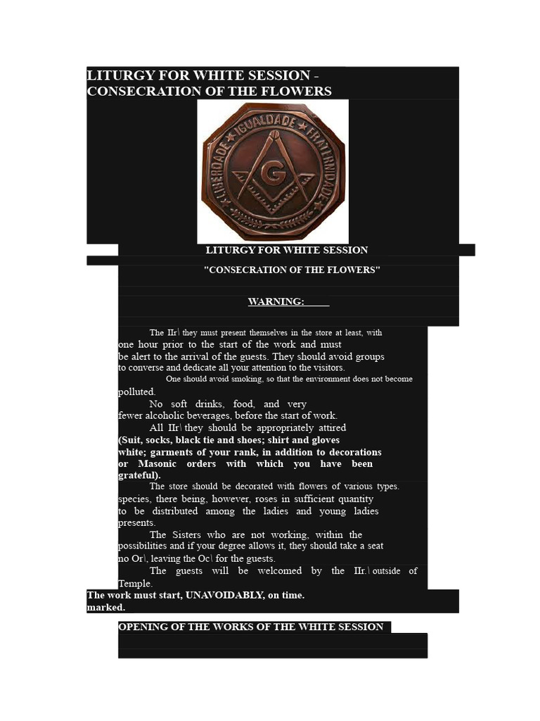White Session Flower Consecration Liturgy | PDF | Freemasonry | Rose