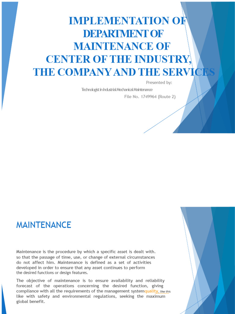 Maintenance Department Implementation Guide | PDF | Reliability Engineering