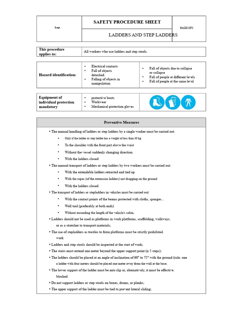 Ladder Safety Procedures Guide | PDF | Ladder
