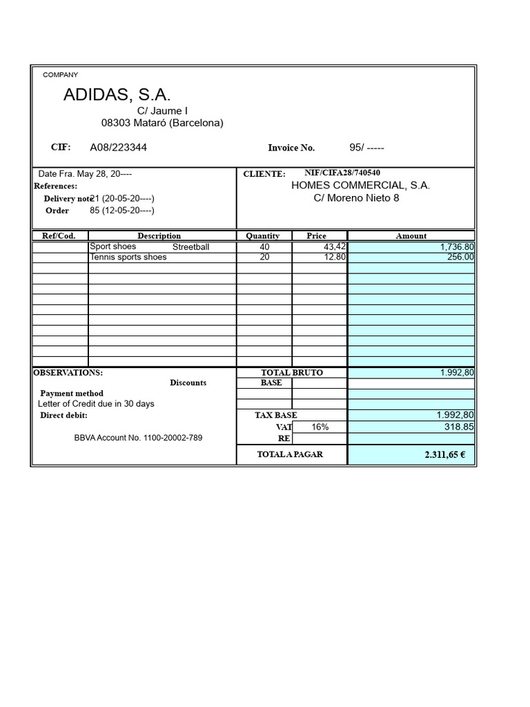 Adidas Invoice for Sports Shoes | PDF