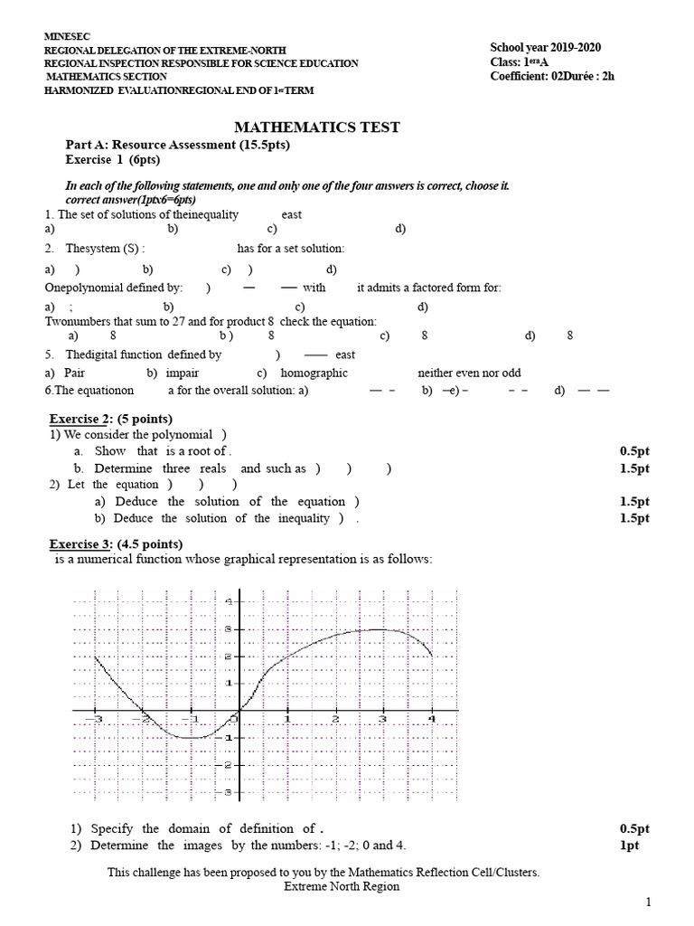 Maths PA REGIONAL HARMONIZED END OF THE 1st TRIMESTER | PDF | Equations ...