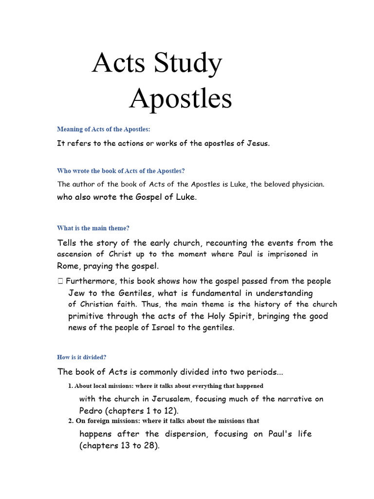 Study of the Acts of the Apostles | PDF | Acts Of The Apostles | Gospel ...