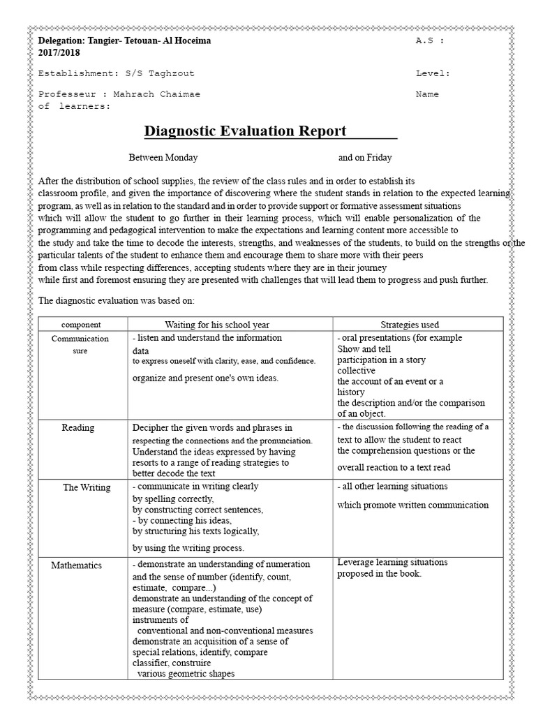 Diagnostic Evaluation Report 2017-2018 | PDF | Word | Human Communication