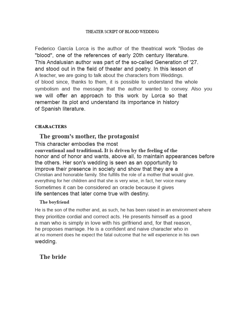 BLOOD WEDDING THEATRICAL SCRIPT.docx | PDF