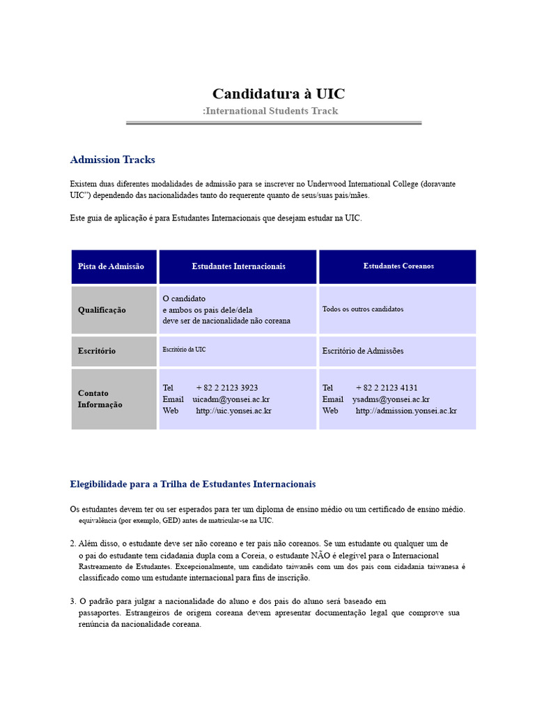 Admissão de Estudantes Internacionais UIC | PDF | Science