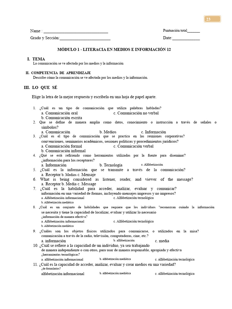 Módulo 1 3 - MIL 12 - Semana 1 | PDF | Comunicación | Alfabetización ...
