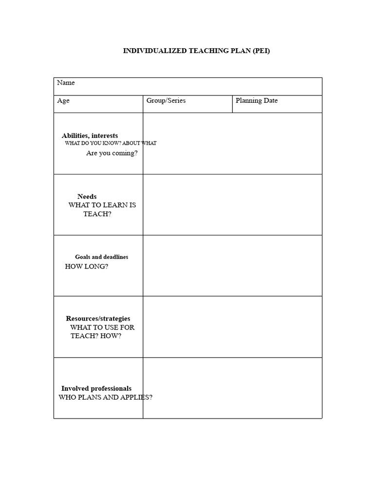 Individualized Teaching Plan Template | PDF