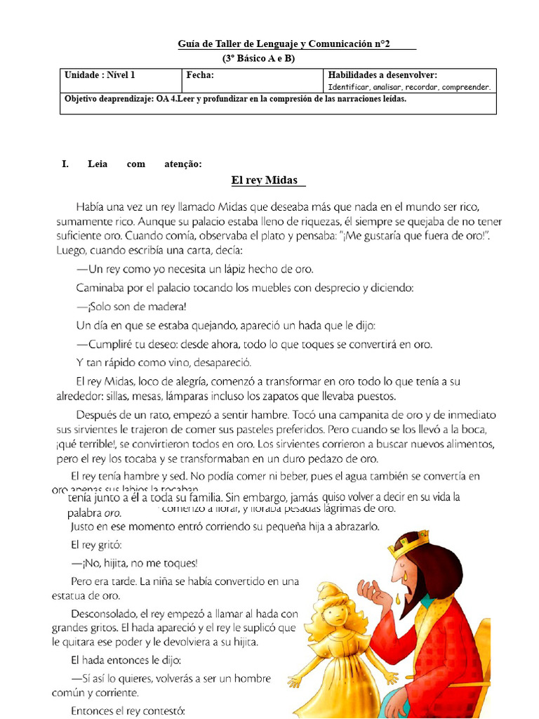Taller de Lenguaje: El Rey Midas | PDF