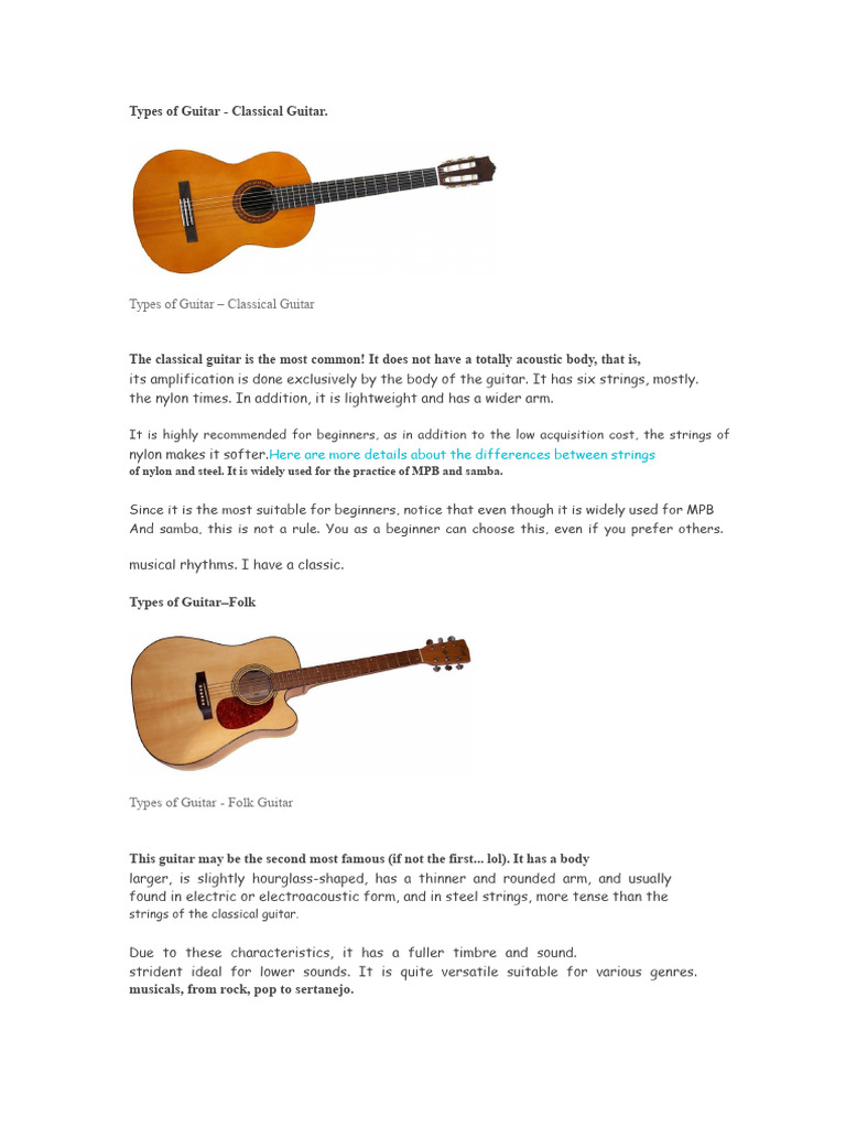 Types of Guitars Explained: A Guide | PDF | Guitars | Classical Guitar