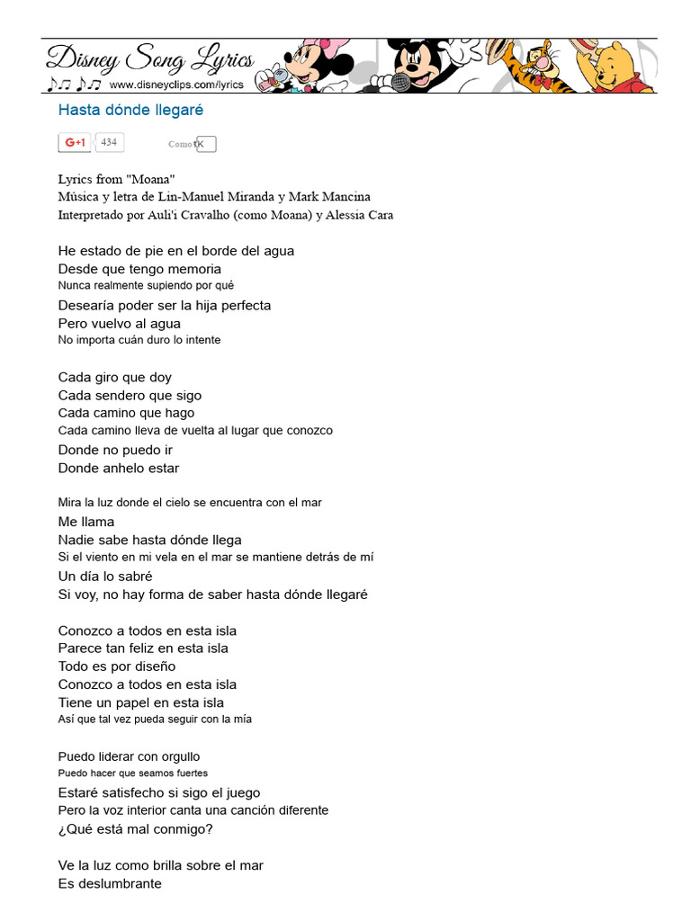 Lo Lejos Que Llegaré Letra de La Canción de Disney de Moana - Letras de ...
