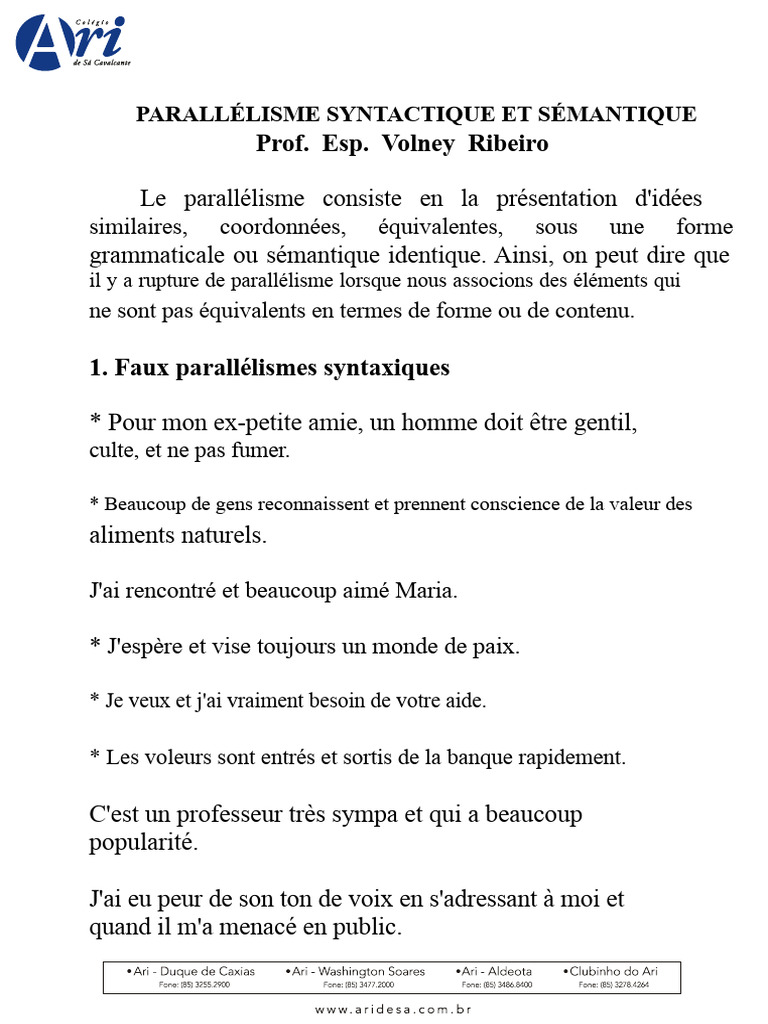 Parallélisme Syntaxique et Sémantique | PDF | Phrase | Linguistique