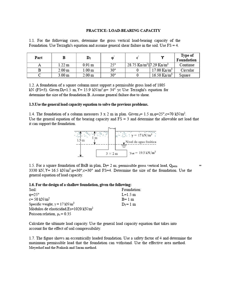 Topic II. Shallow Foundations. Bearing Capacity. Practice 2 | PDF ...