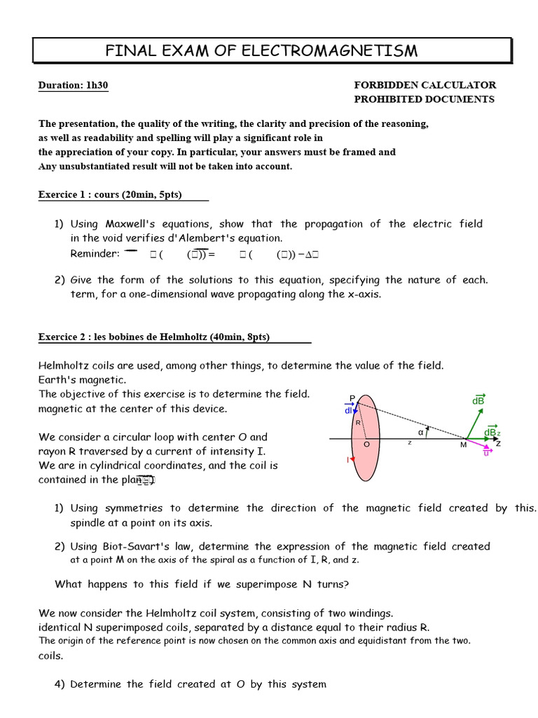 Electromagnetism Final Exam Guide | PDF | Magnetic Field | Electric Field