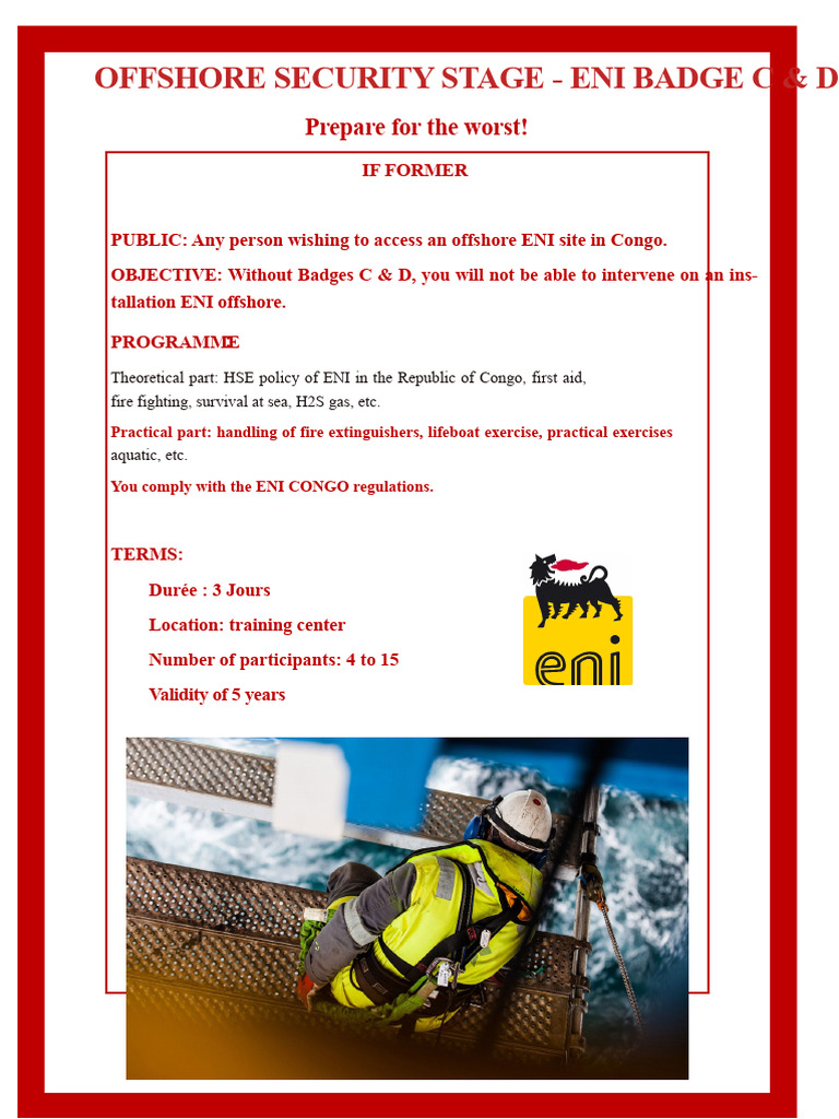 Mandatory Training Modules Eni Badge CD Internship Offshore Safety ...