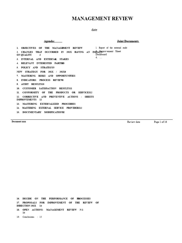 Management Review Agenda 201X Insights | PDF | Audit | Business