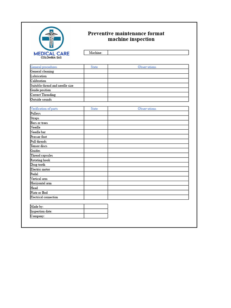 Preventive Maintenance Checklist for Machines | PDF | Sewing Machine ...