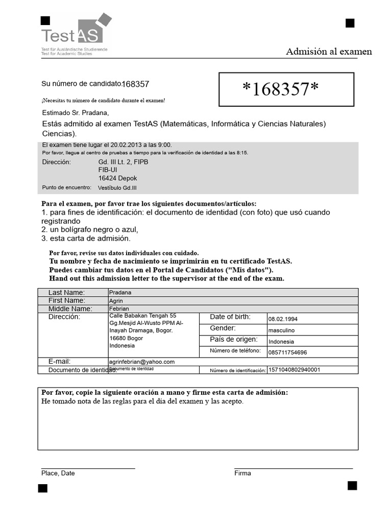 Instrucciones para el examen TestAS | PDF