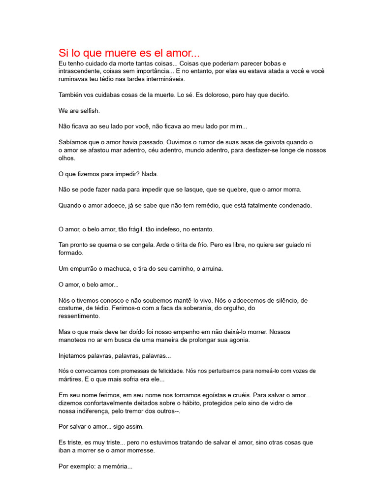 A Morte do Amor: Reflexões e Despedidas | PDF | Amor | Relacionamento ...
