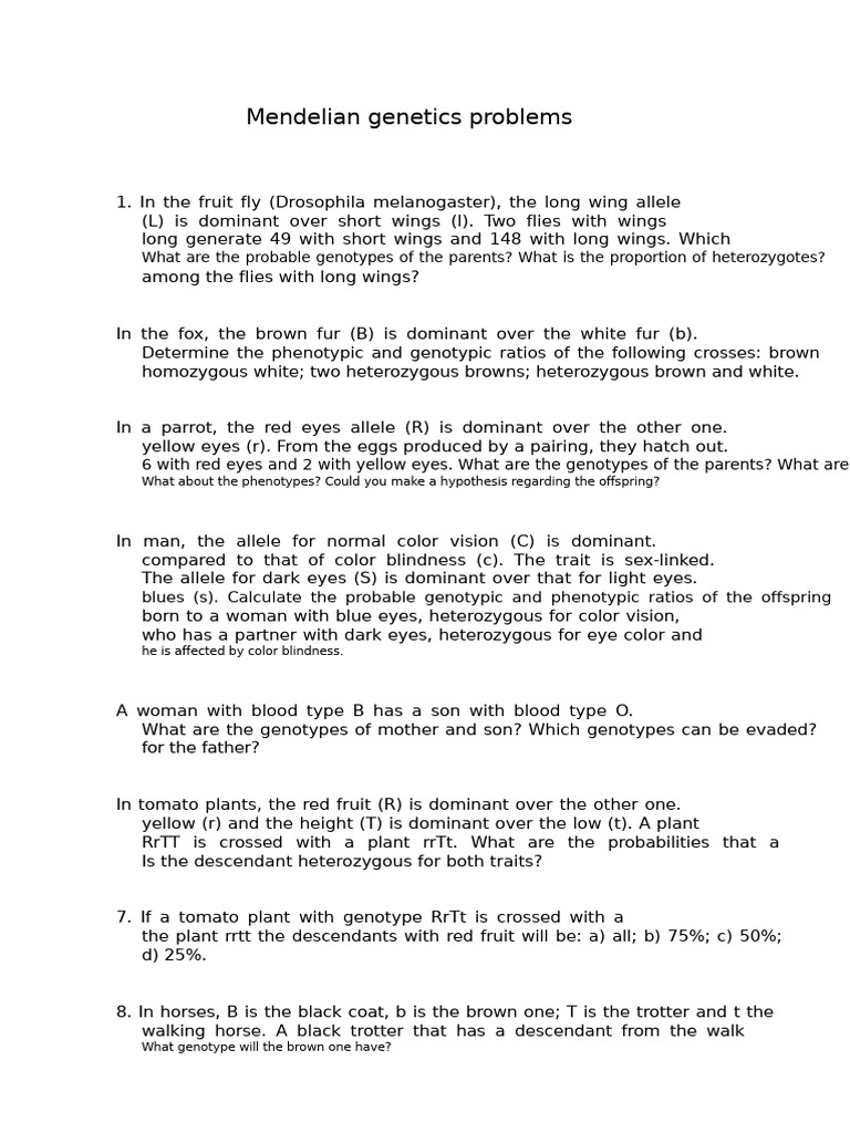 Mendelian Genetics Problems | PDF | Dominance (Genetics) | Genotype