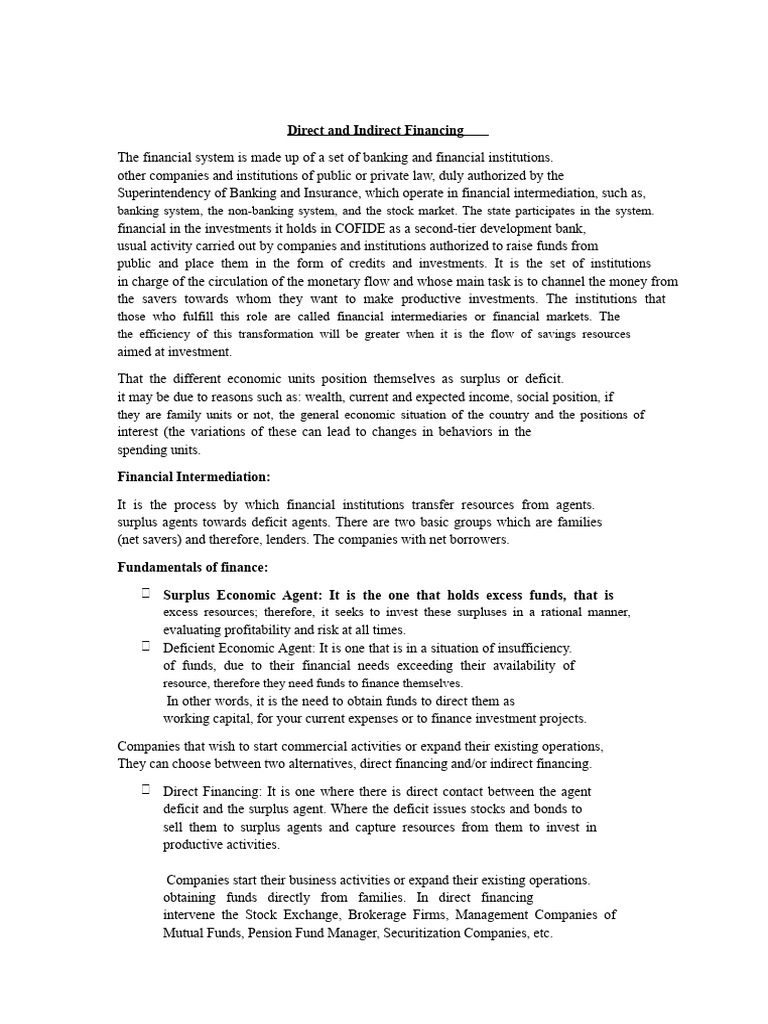 DIRECT AND INDIRECT FINANCING | PDF | Securities (Finance) | Investing