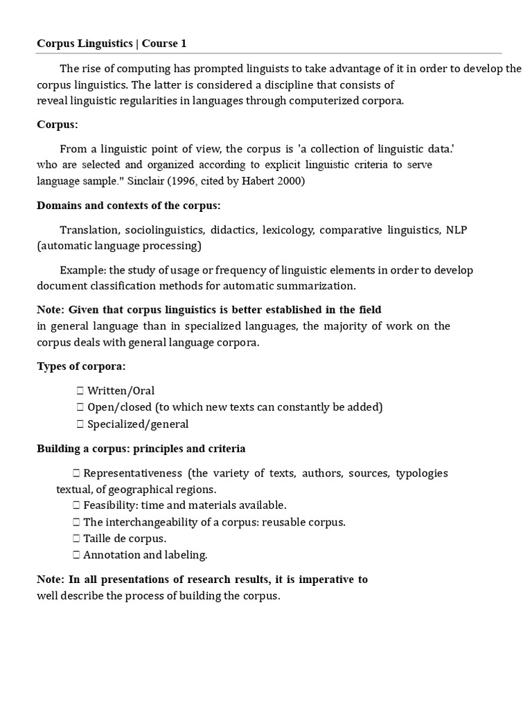 Corpus Linguistics (Course 1) | PDF | Linguistics | Human Communication