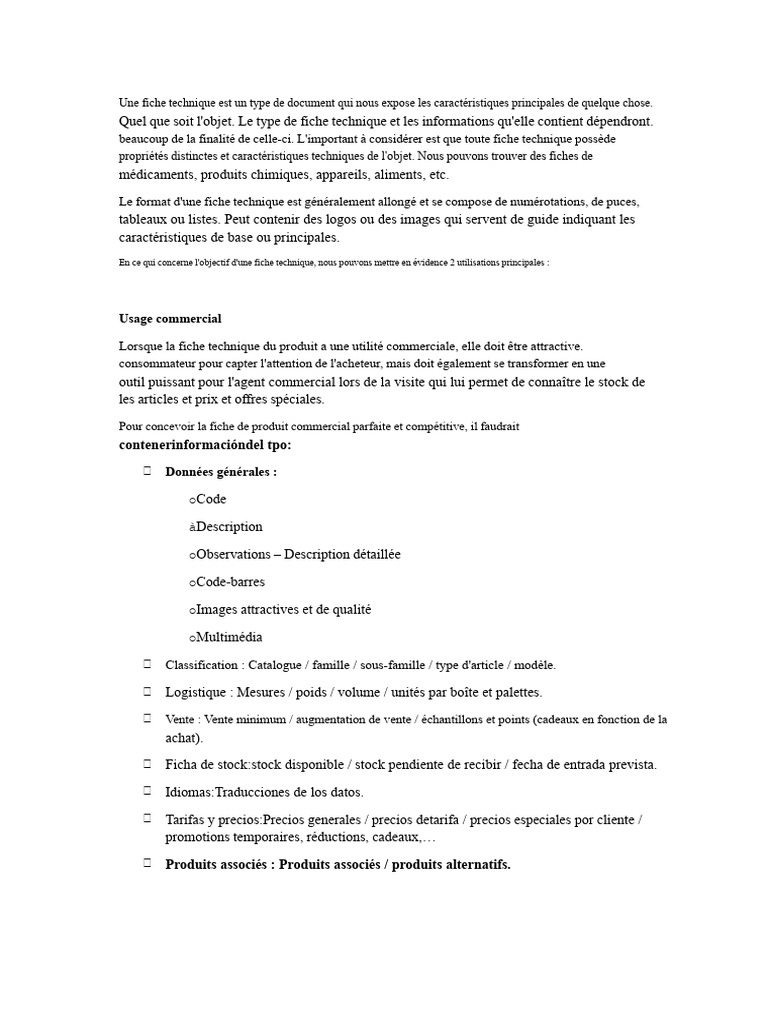 Guide complet sur les fiches techniques | PDF | Inventaire | Consommateurs
