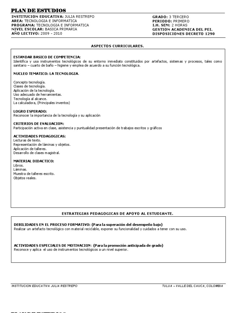 Grado Tercero Informatica | PDF | Sistema operativo | Plan de estudios