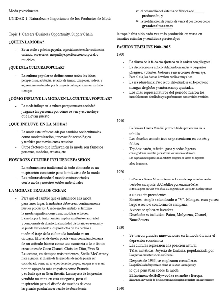 Notas de la Unidad 1 de Moda y Vestimenta (1) | PDF | Moda | Marketing