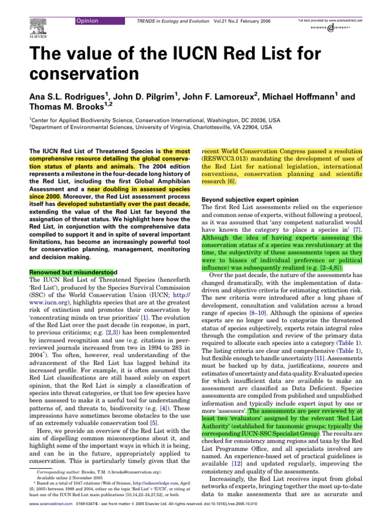 Importance of the IUCN Red List | PDF | Conservation Biology ...