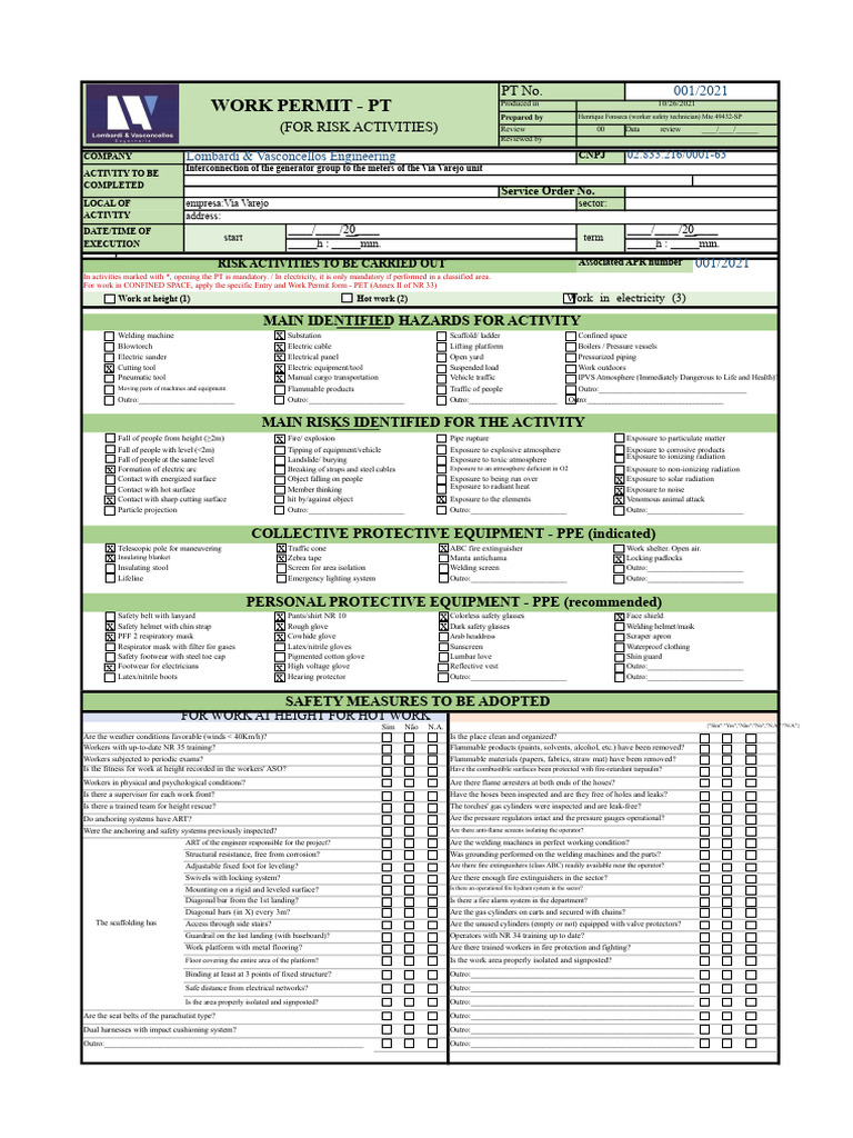 Work Permit for Risk Activities 001/2021 | PDF | Criminal Law | Crimes