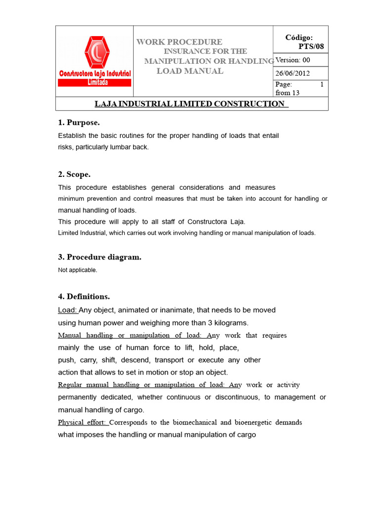 Manual Load Handling Procedures | PDF | Occupational Safety And Health
