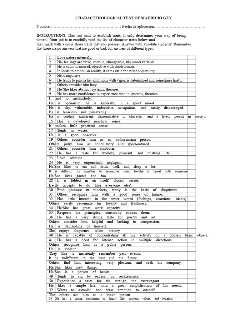 Character Test by Mauricio Gex | PDF | Extraversion And Introversion ...