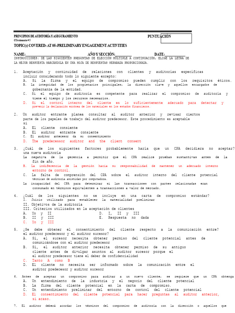 Cuestionario de Auditoría y Aseguramiento | PDF | Auditoría | Contralor